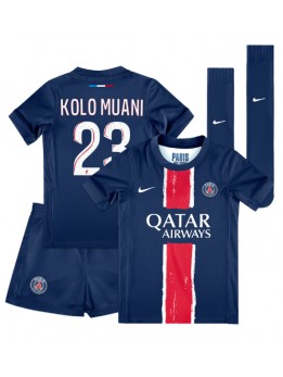 Otroški Nogometna dresi replika Paris Saint-Germain Randal Kolo Muani #23 Domači 2024-25 Kratek rokav (+ hlače)